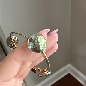 Bourbon and Boweties - Faceted Iridescent Round Green Glass
